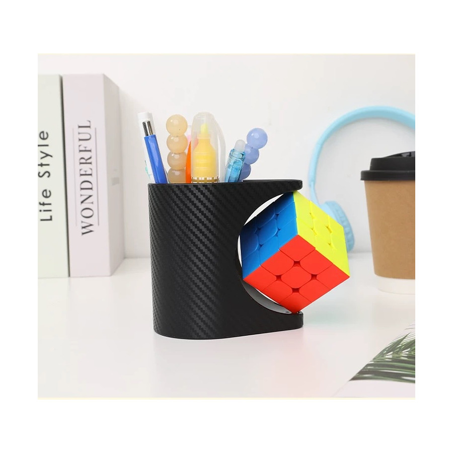 Carbon fiber effect cube pen holder display