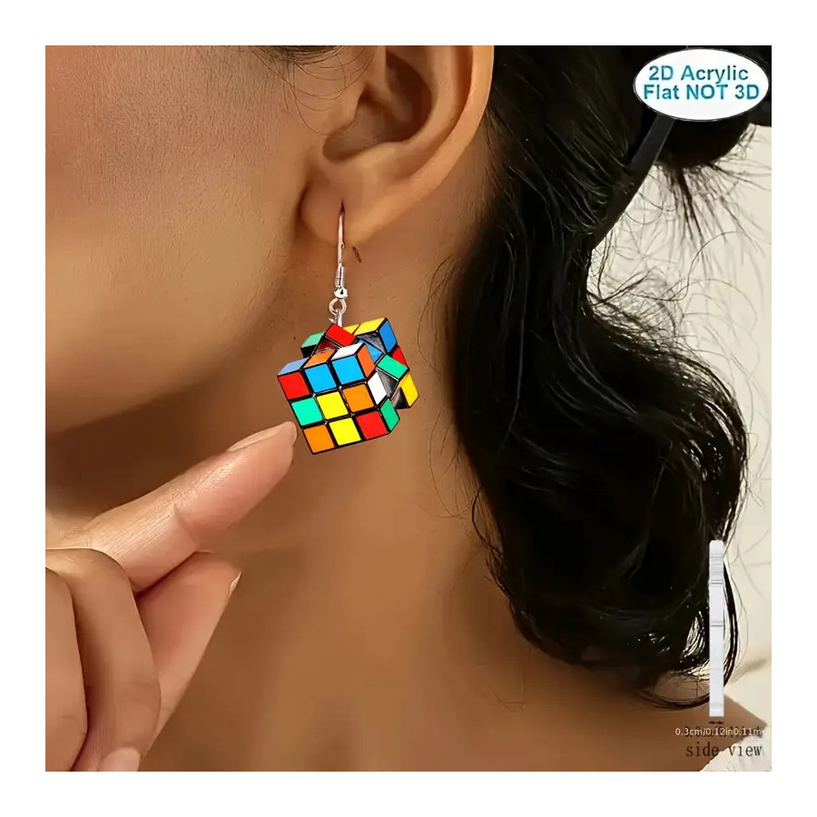 Colorful Flat Cube Earrings