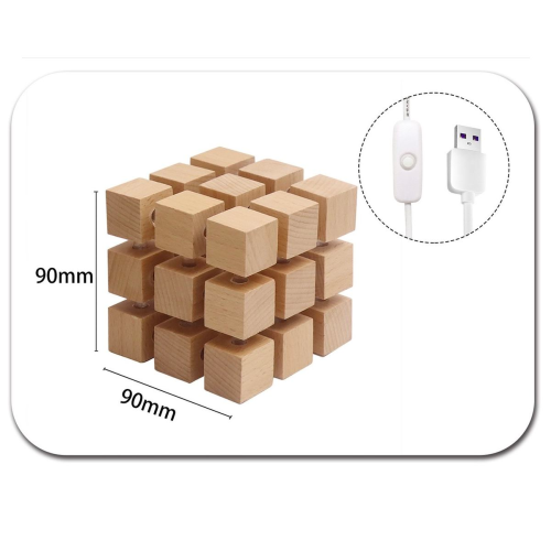 Lampe Cube 3x3 en Bois – Éclairage LED USB