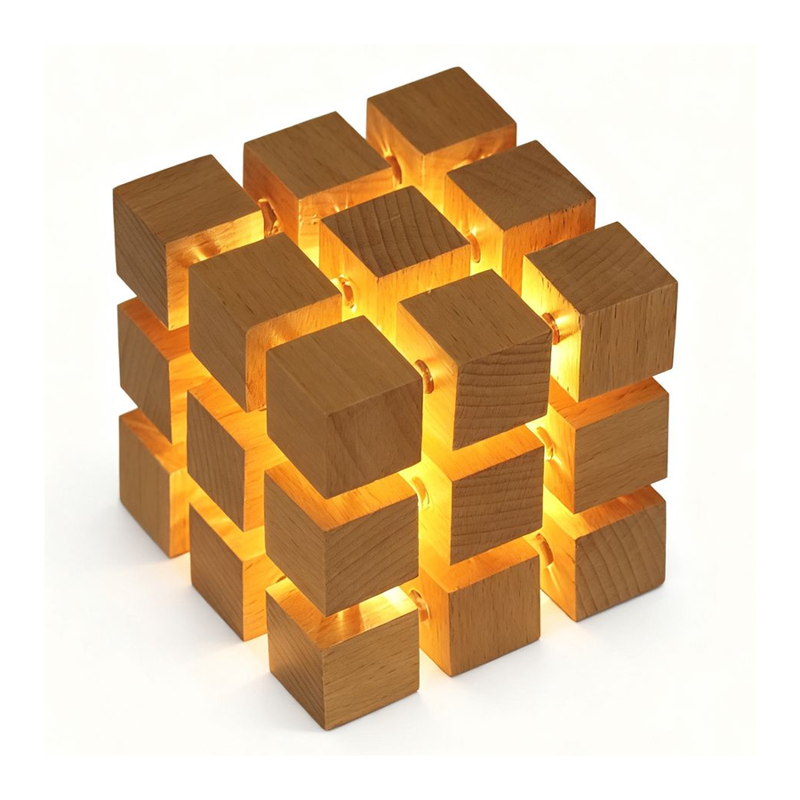 Lampe Cube 3x3 en Bois – Éclairage LED USB
