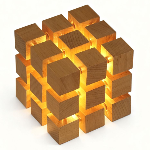 Lampe Cube 3x3 en Bois – Éclairage LED USB