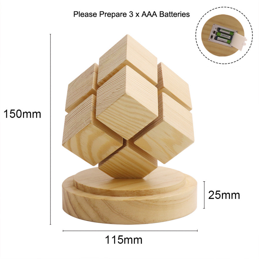 Lampe Cube 2x2 en Bois – Éclairage LED