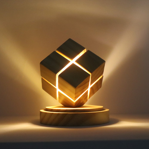 Lampe Cube 2x2 en Bois – Éclairage LED